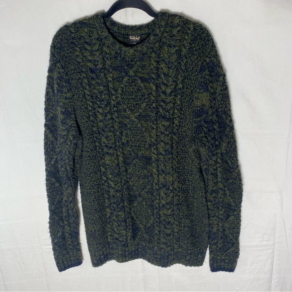 Far West Green & Navy Blue Cable Knit Crew Neck Pullover Sweater L - Picture 16 of 16